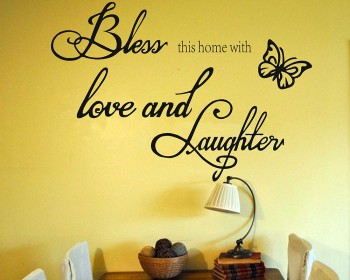 Bless this home with love and laughter - Wall Quote - Family Quote-Prayer Decal Religious 